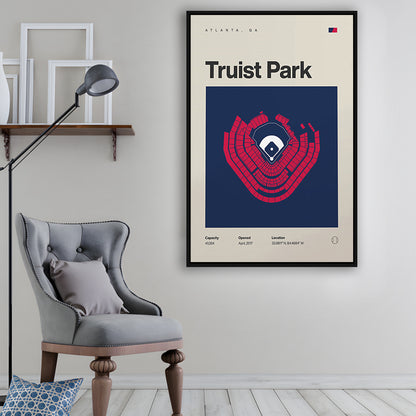 Atlanta Braves Stadium Print, Truist Park Stadium Print, Man Cave Gift, Floating Framed Canvas Print Wall Art