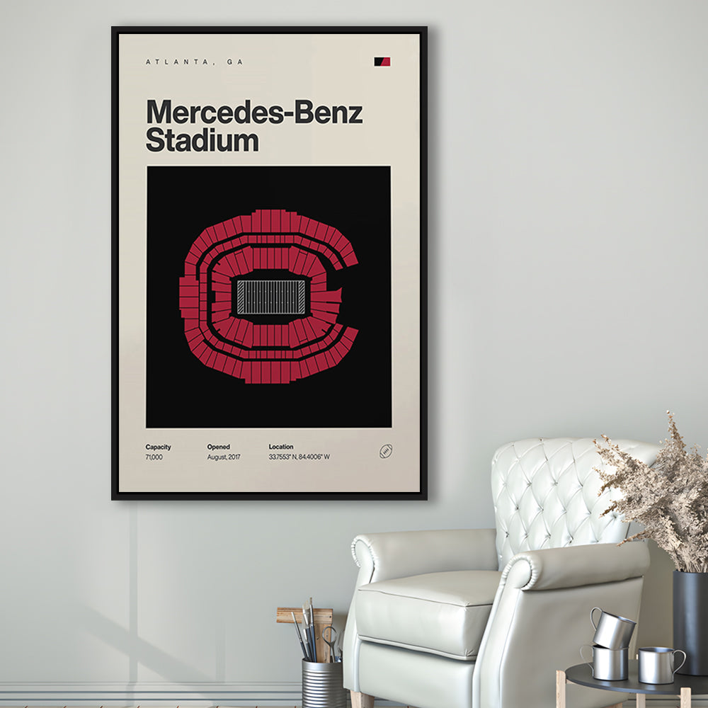 Atlanta Falcons Stadium Print, Mercedes-Benz Stadium Print, Man Cave Gift, Floating Framed Canvas Print Wall Art