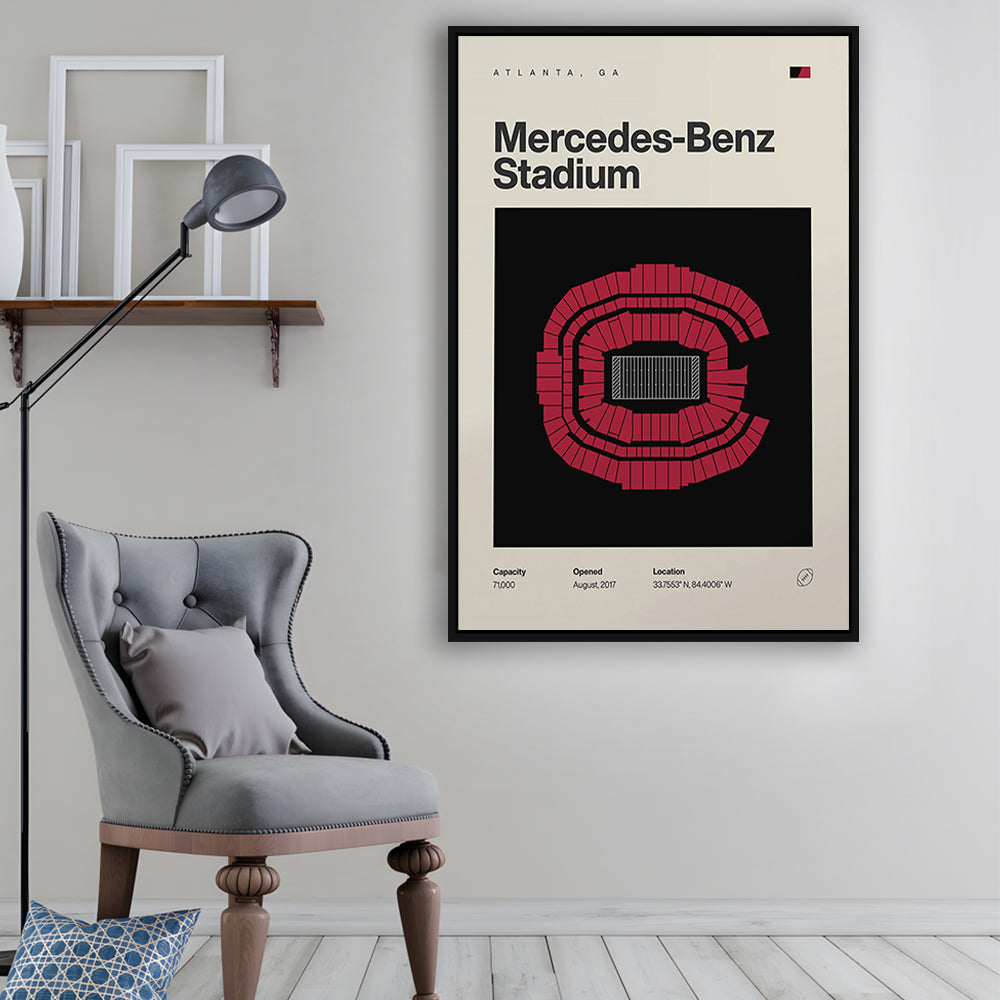 Atlanta Falcons Stadium Print, Mercedes-Benz Stadium Print, Man Cave Gift, Floating Framed Canvas Print Wall Art