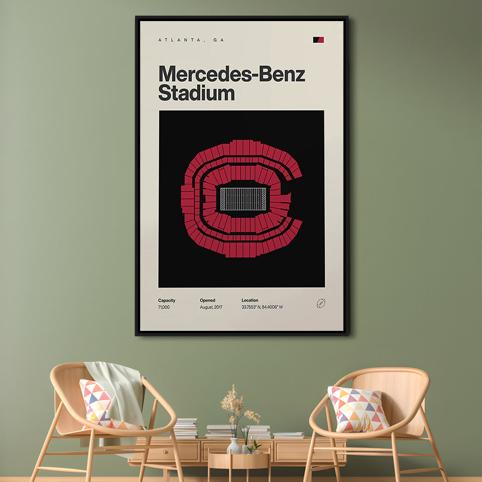 Atlanta Falcons Stadium Print, Mercedes-Benz Stadium Print, Man Cave Gift, Floating Framed Canvas Print Wall Art