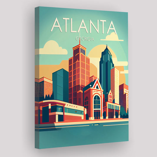 Atlanta Georgia Retro Art Print, Atlanta City Wall Art, Canvas Print, Painting Canvas, Living Room Decor