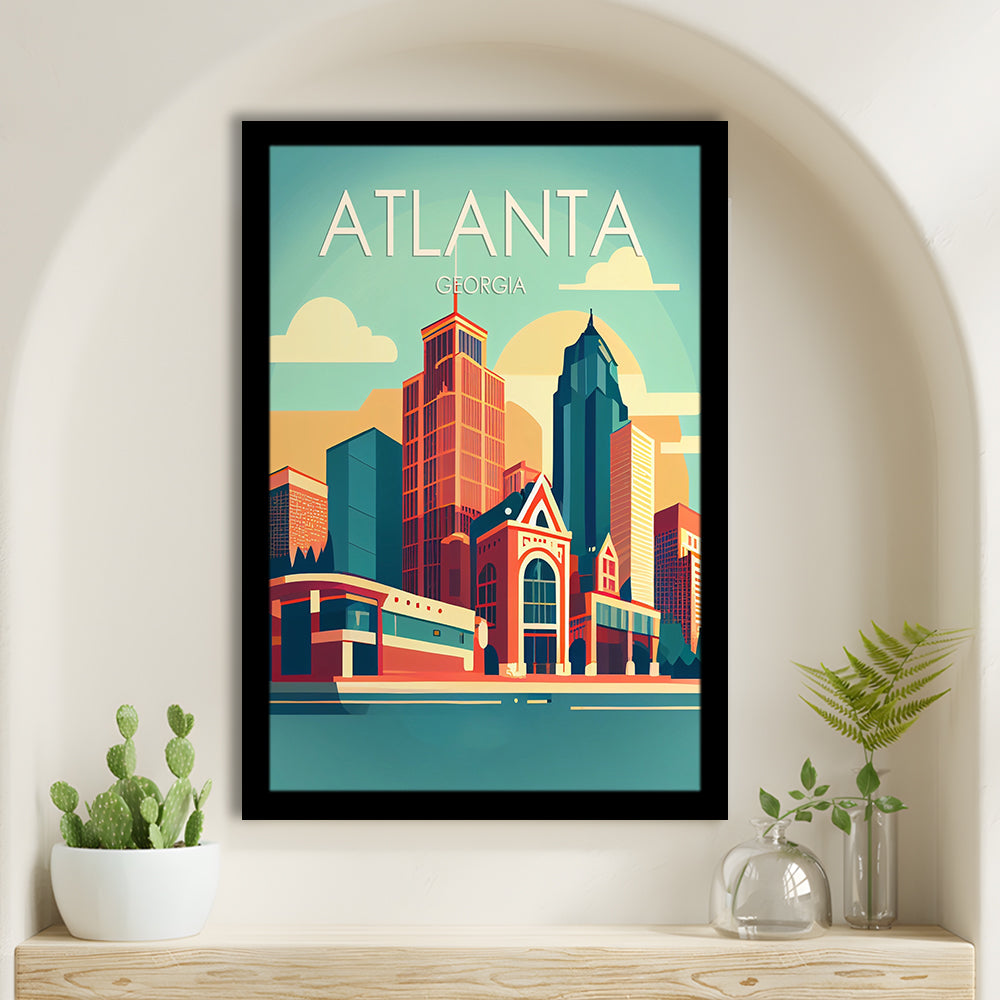 Atlanta Georgia Retro Art Print, Atlanta City Wall Art, Framed Art Print, Picture Framed, Painting Art