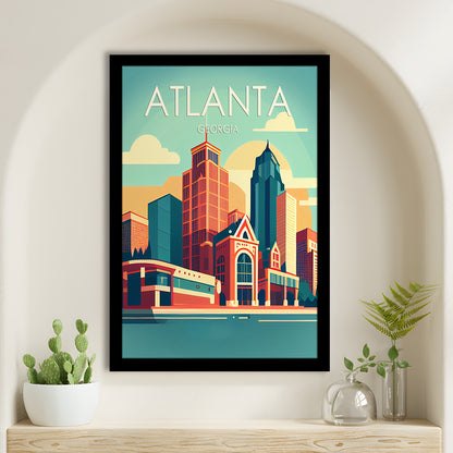 Atlanta Georgia Retro Art Print, Atlanta City Wall Art, Framed Art Print, Picture Framed, Painting Art