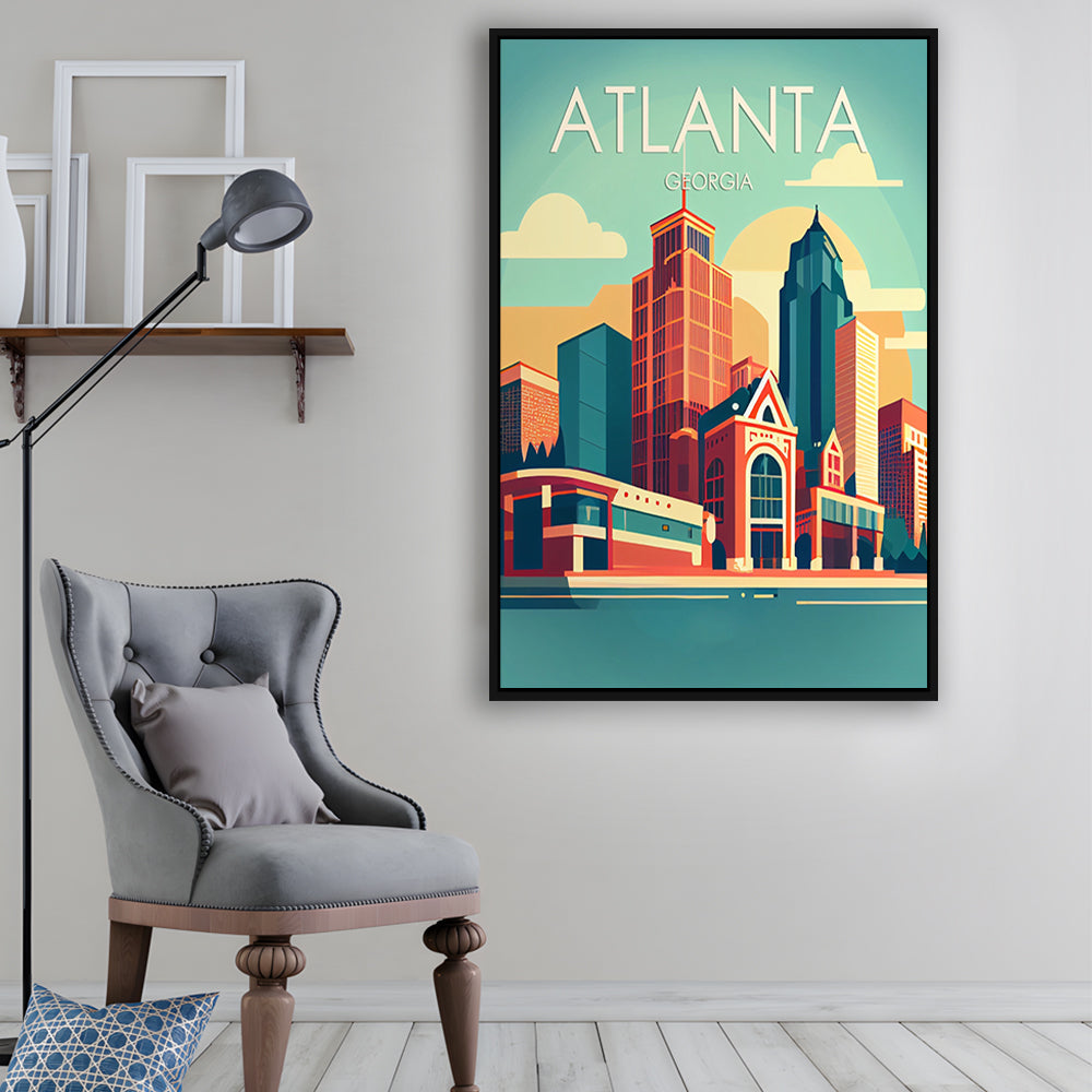 Atlanta Georgia Retro Art Print, Atlanta City Wall Art, Floating Framed Canvas Print, Framed Picture, Painting Canvas