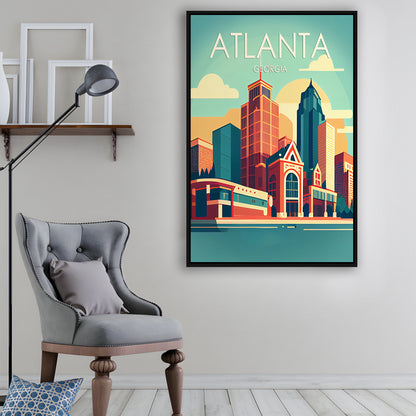 Atlanta Georgia Retro Art Print, Atlanta City Wall Art, Floating Framed Canvas Print, Framed Picture, Painting Canvas