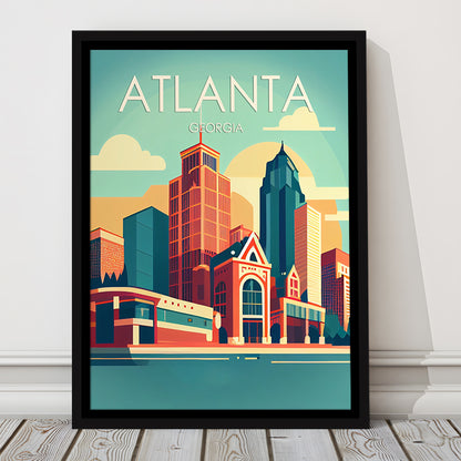 Atlanta Georgia Retro Art Print, Atlanta City Wall Art, Floating Framed Canvas Print, Framed Picture, Painting Canvas