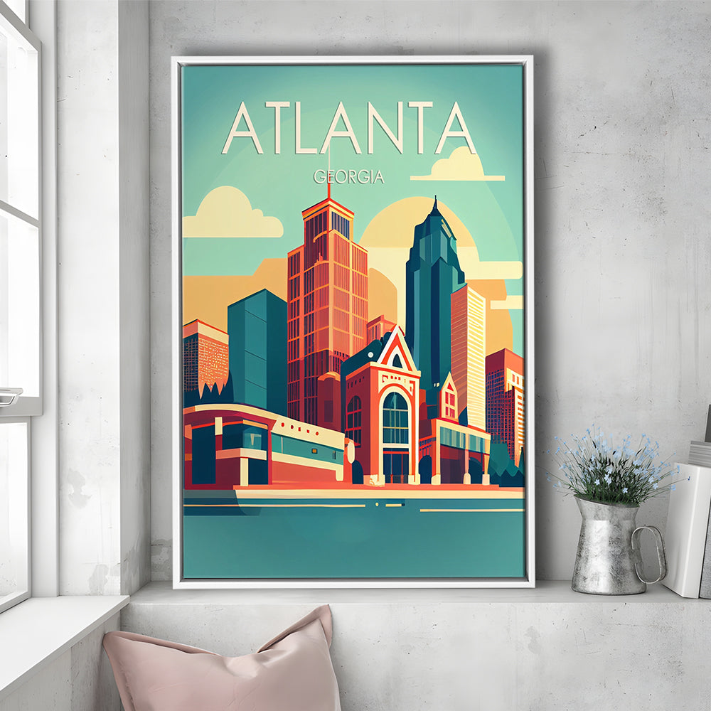 Atlanta Georgia Retro Art Print, Atlanta City Wall Art, Floating Framed Canvas Print, Framed Picture, Painting Canvas