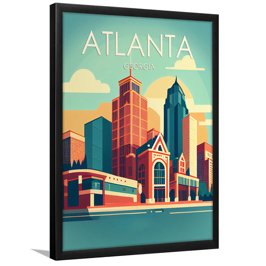 Atlanta Georgia Retro Art Print, Atlanta City Wall Art, Framed Art Print, Picture Framed, Painting Art