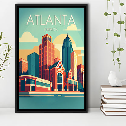 Atlanta Georgia Retro Art Print, Atlanta City Wall Art, Floating Framed Canvas Print, Framed Picture, Painting Canvas
