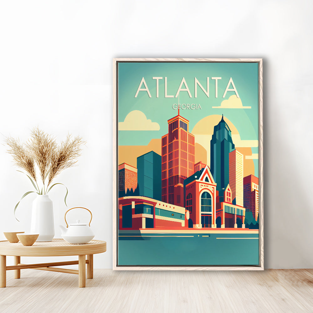 Atlanta Georgia Retro Art Print, Atlanta City Wall Art, Floating Framed Canvas Print, Framed Picture, Painting Canvas