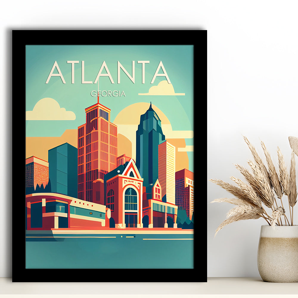 Atlanta Georgia Retro Art Print, Atlanta City Wall Art, Framed Art Print, Picture Framed, Painting Art