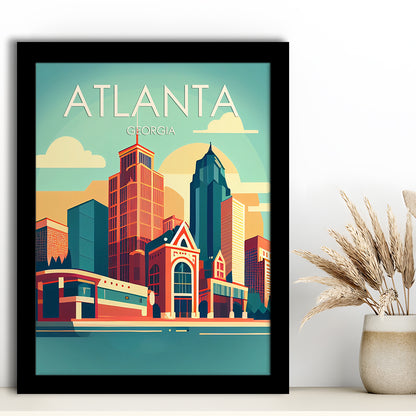 Atlanta Georgia Retro Art Print, Atlanta City Wall Art, Framed Art Print, Picture Framed, Painting Art