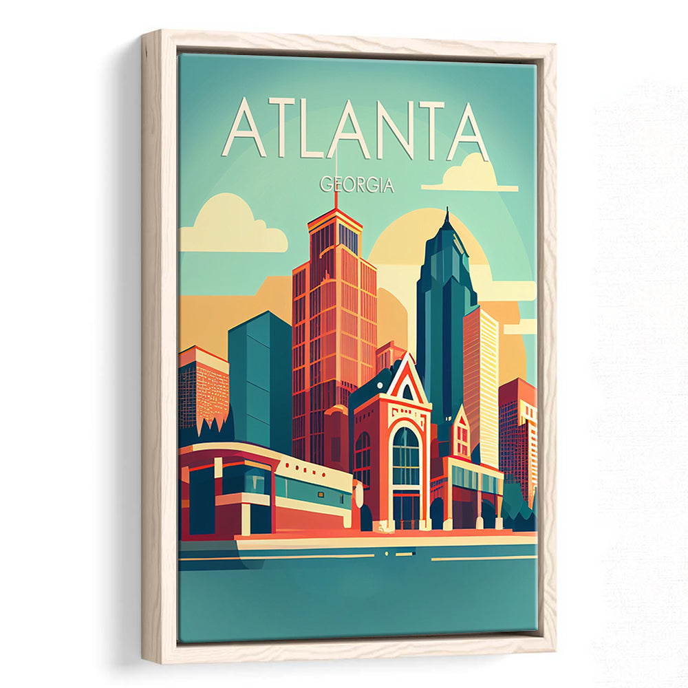 Atlanta Georgia Retro Art Print, Atlanta City Wall Art, Floating Framed Canvas Print, Framed Picture, Painting Canvas