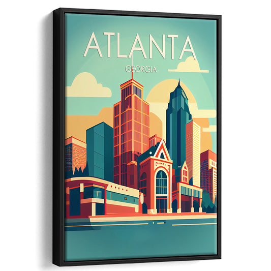 Atlanta Georgia Retro Art Print, Atlanta City Wall Art, Floating Framed Canvas Print, Framed Picture, Painting Canvas