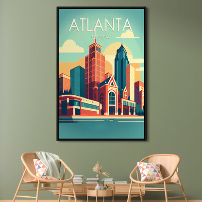 Atlanta Georgia Retro Art Print, Atlanta City Wall Art, Floating Framed Canvas Print, Framed Picture, Painting Canvas