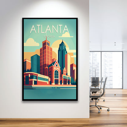 Atlanta Georgia Retro Art Print, Atlanta City Wall Art, Framed Art Print, Picture Framed, Painting Art