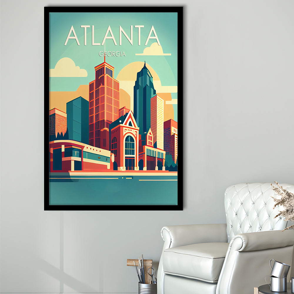 Atlanta Georgia Retro Art Print, Atlanta City Wall Art, Framed Art Print, Picture Framed, Painting Art