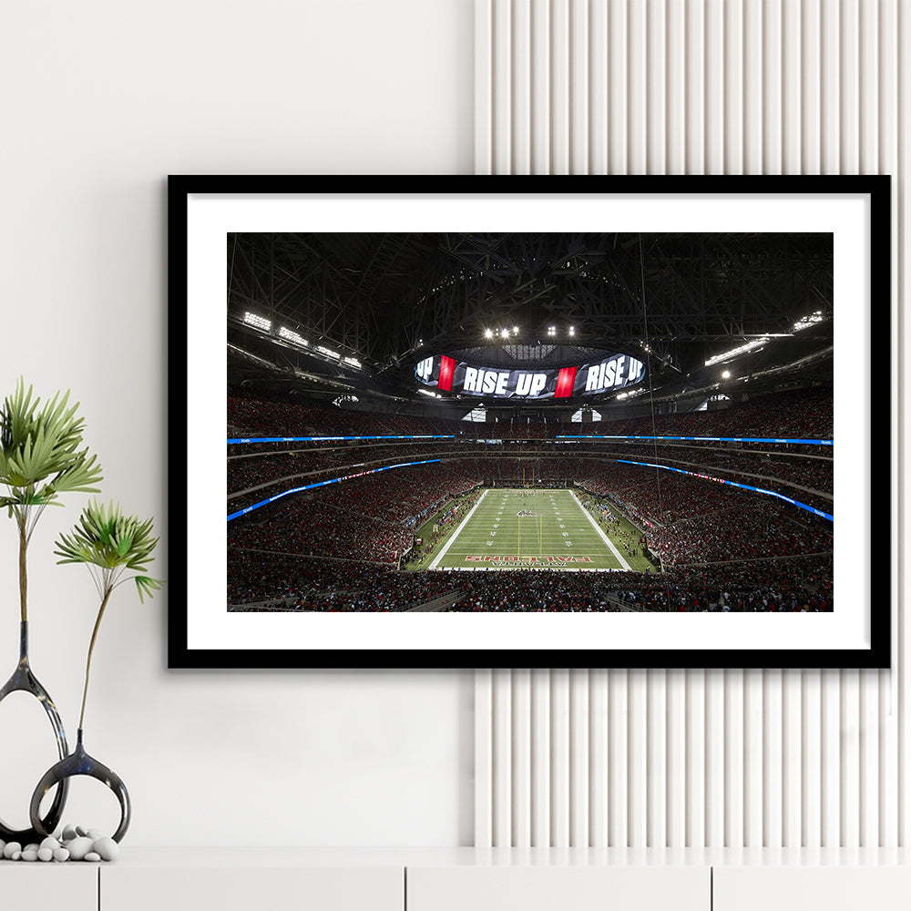 Atlanta's Mercedes Benz Stadium, Stadium Canvas, Sport Art, Gift for him, White Border Framed Art Print Wall Decor