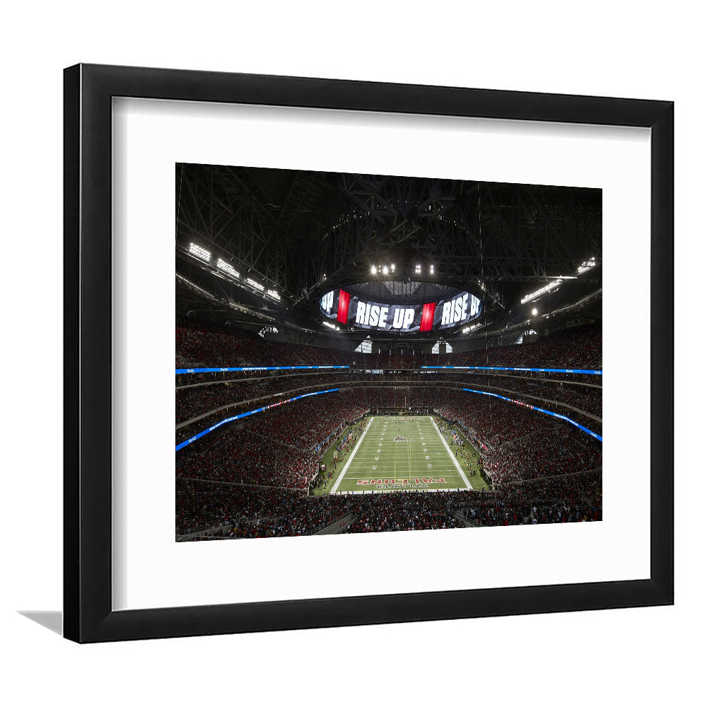 Atlanta's Mercedes Benz Stadium, Stadium Canvas, Sport Art, Gift for him, White Border Framed Art Print Wall Decor