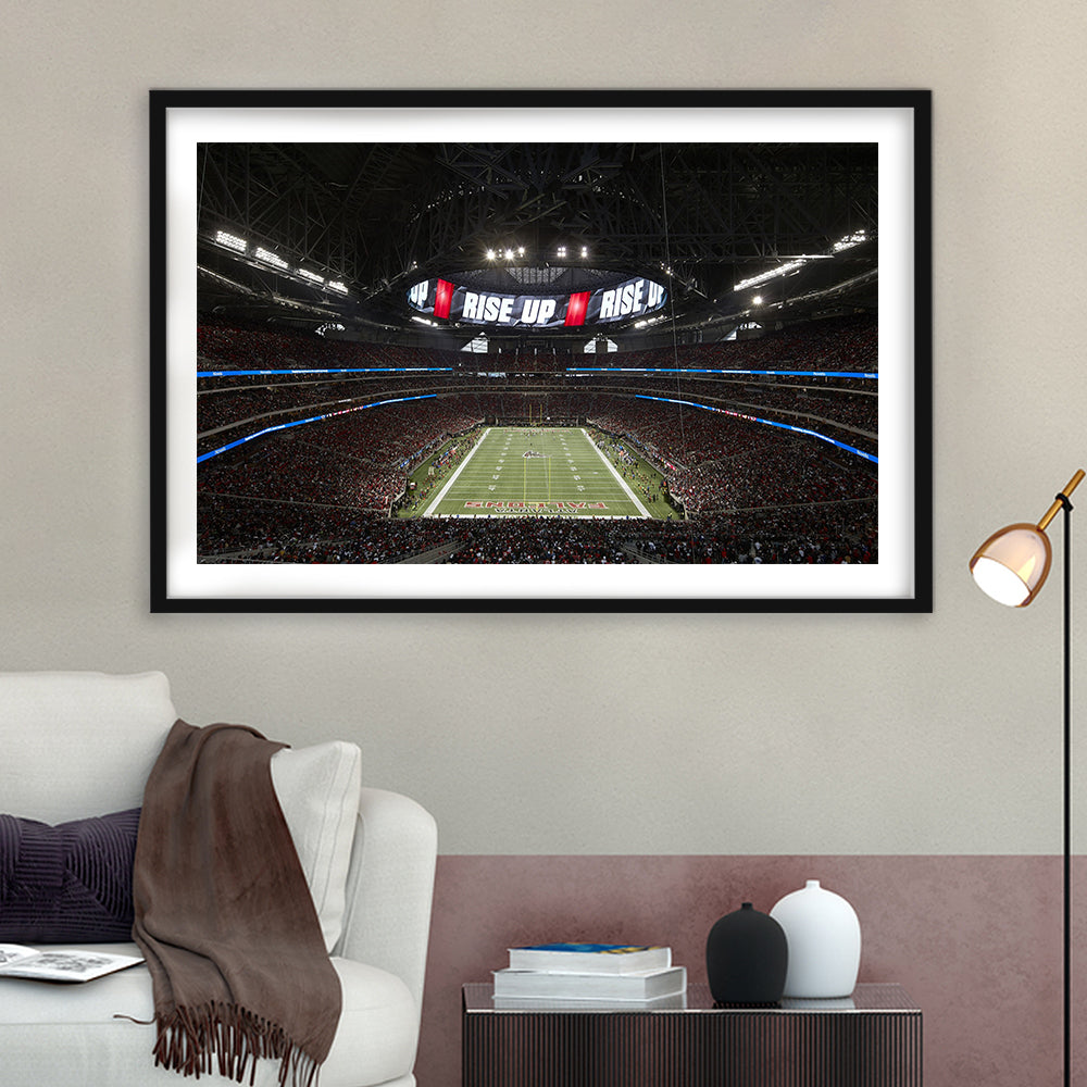 Atlanta's Mercedes Benz Stadium, Stadium Canvas, Sport Art, Gift for him, White Border Framed Art Print Wall Decor