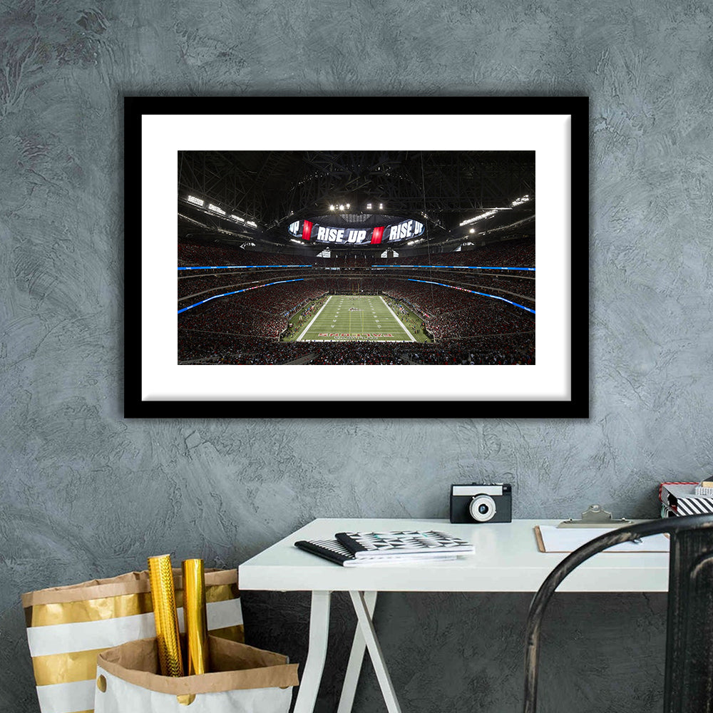 Atlanta's Mercedes Benz Stadium, Stadium Canvas, Sport Art, Gift for him, White Border Framed Art Print Wall Decor