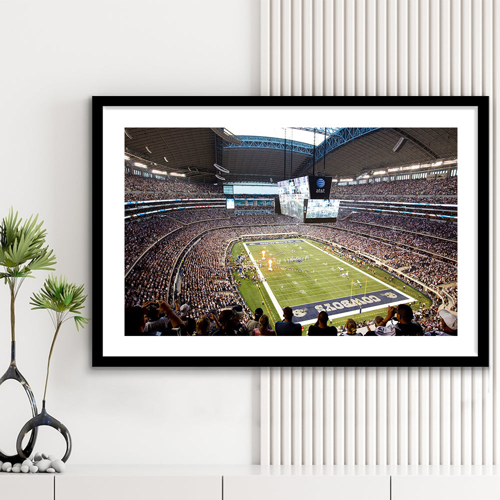 Att Cowboys, Stadium Canvas, Sport Art, Gift for him, White Border Framed Art Print Wall Decor