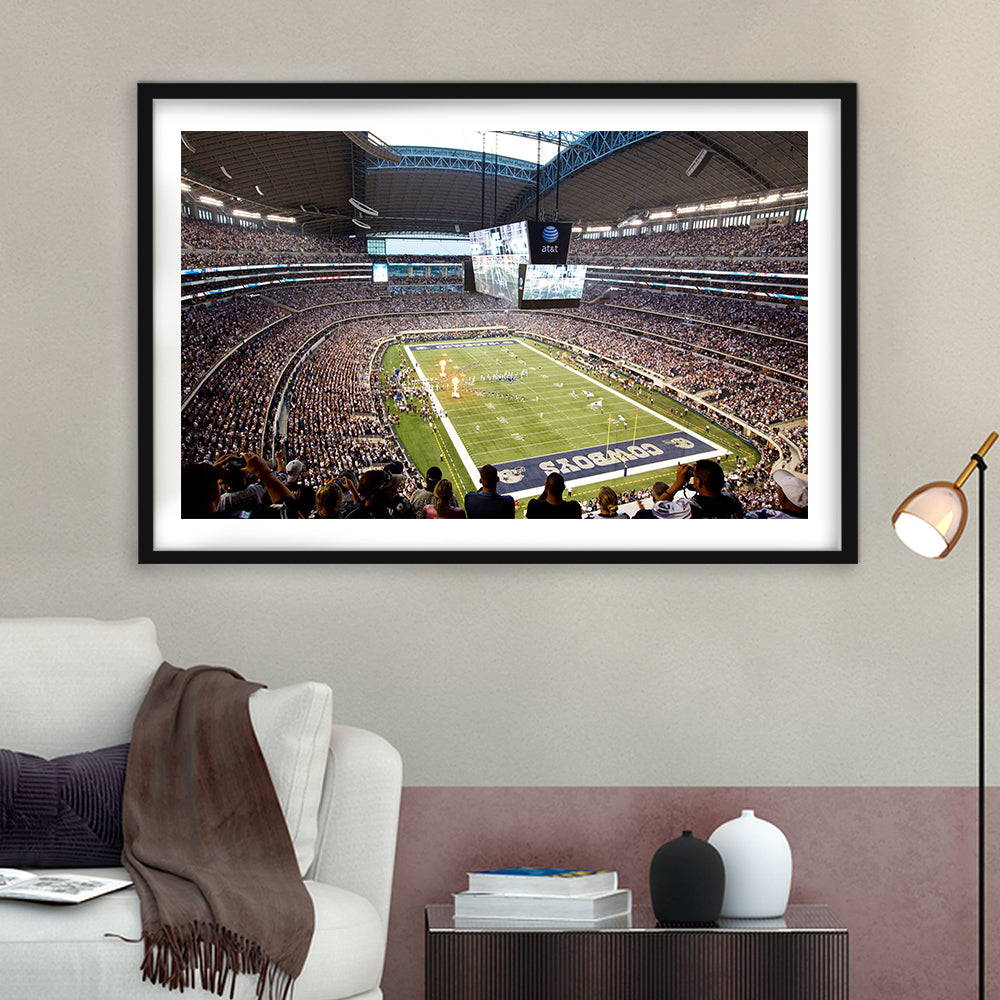 Att Cowboys, Stadium Canvas, Sport Art, Gift for him, White Border Framed Art Print Wall Decor