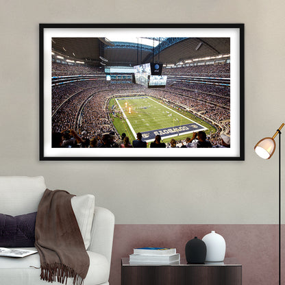 Att Cowboys, Stadium Canvas, Sport Art, Gift for him, White Border Framed Art Print Wall Decor