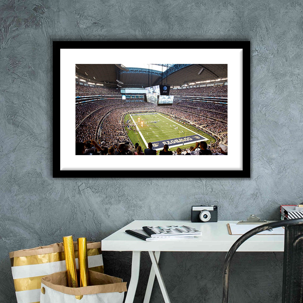 Att Cowboys, Stadium Canvas, Sport Art, Gift for him, White Border Framed Art Print Wall Decor