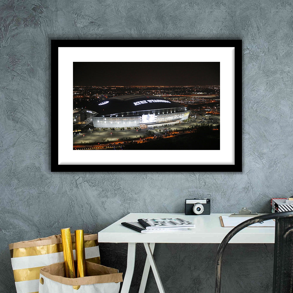 Att Stadium at Night, Stadium Canvas, Sport Art, Gift for him, White Border Framed Art Print Wall Decor