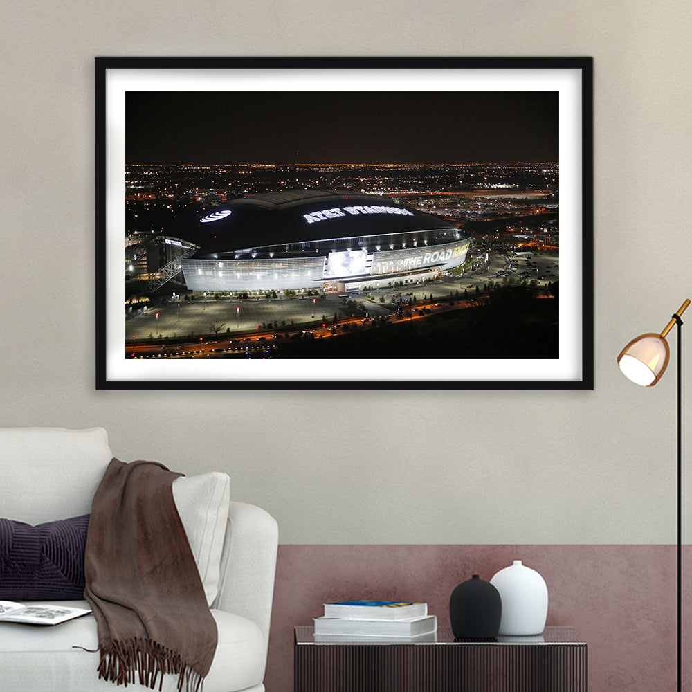 Att Stadium at Night, Stadium Canvas, Sport Art, Gift for him, White Border Framed Art Print Wall Decor