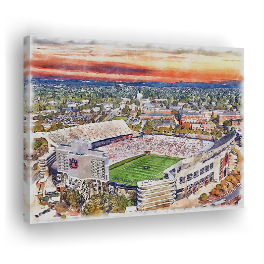 Auburn Tigers, Jordan Hare Painting Stadium Watercolor, Sport Art, Gifts for him, Canvas Print Wall Art