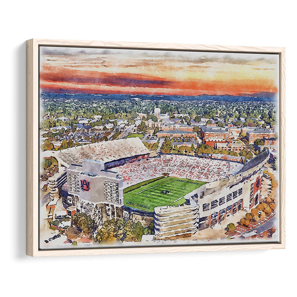 Auburn Tigers, Jordan Hare Painting Stadium Watercolor, Sport Gift Art, Framed Canvas Print Wall Art