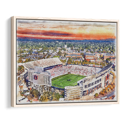 Auburn Tigers, Jordan Hare Painting Stadium Watercolor, Sport Gift Art, Framed Canvas Print Wall Art