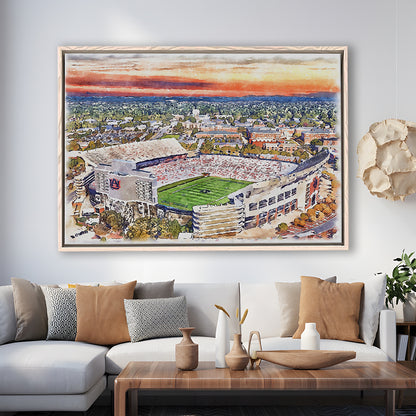 Auburn Tigers, Jordan Hare Painting Stadium Watercolor, Sport Gift Art, Framed Canvas Print Wall Art