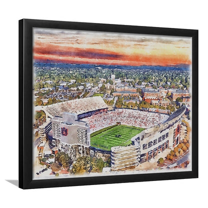 Auburn Tigers, Jordan Hare Painting Stadium Watercolor, Sport Gift Art, Framed Art Print Wall Decor