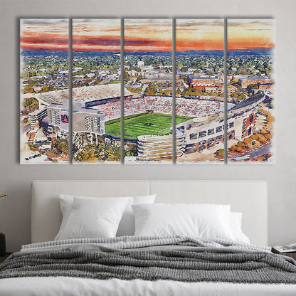 Auburn Tigers, Jordan Hare Painting Stadium Watercolor, Sport Art, Extra Large Canvas Print Wall Art