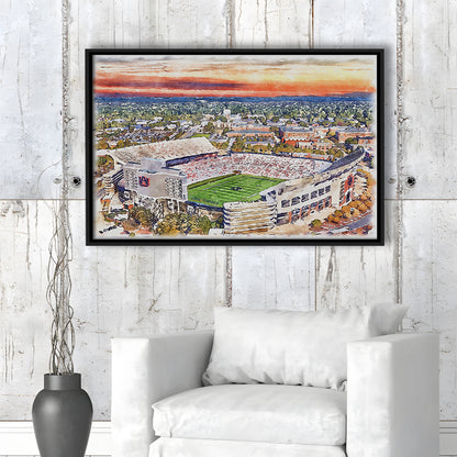 Auburn Tigers, Jordan Hare Painting Stadium Watercolor, Sport Gift Art, Framed Canvas Print Wall Art