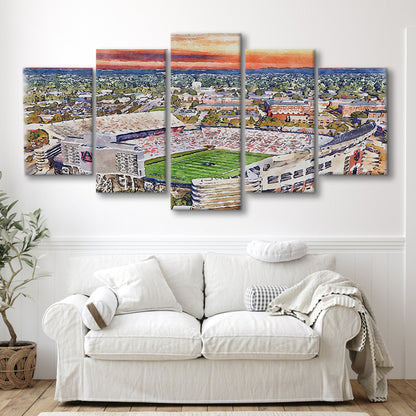 Auburn Tigers, Jordan Hare Painting Stadium Watercolor, Sport Art, Mixed 5 Panel, Canvas Print Wall Art