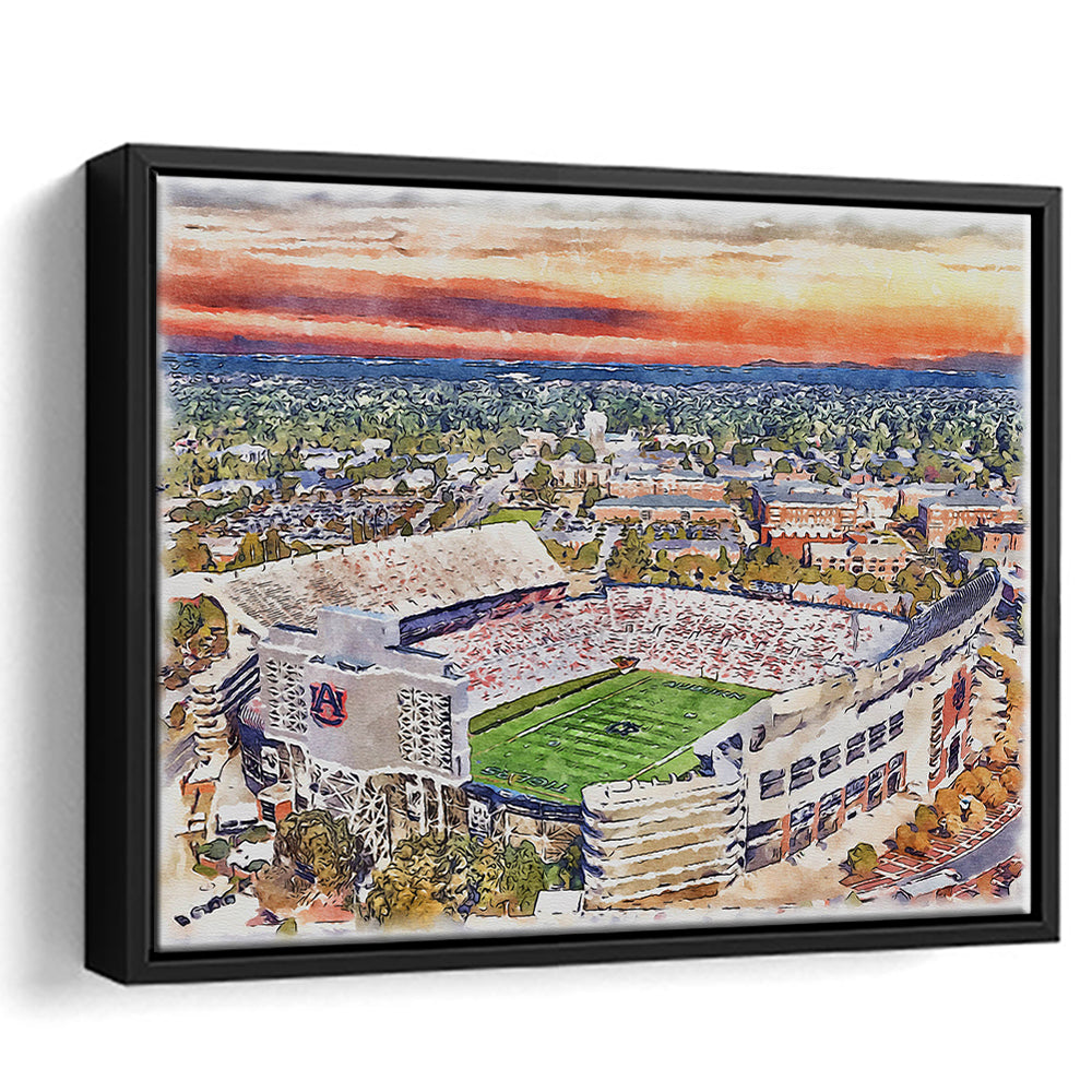 Auburn Tigers, Jordan Hare Painting Stadium Watercolor, Sport Gift Art, Framed Canvas Print Wall Art