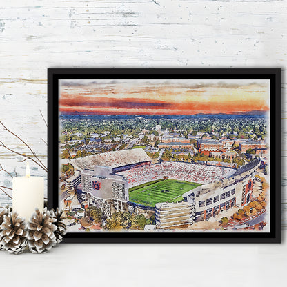 Auburn Tigers, Jordan Hare Painting Stadium Watercolor, Sport Gift Art, Framed Canvas Print Wall Art