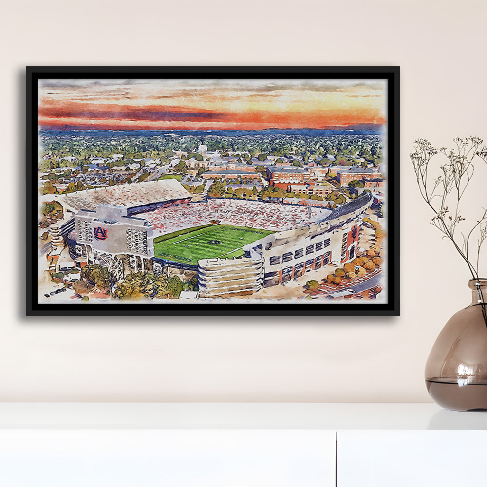 Auburn Tigers, Jordan Hare Painting Stadium Watercolor, Sport Gift Art, Framed Canvas Print Wall Art