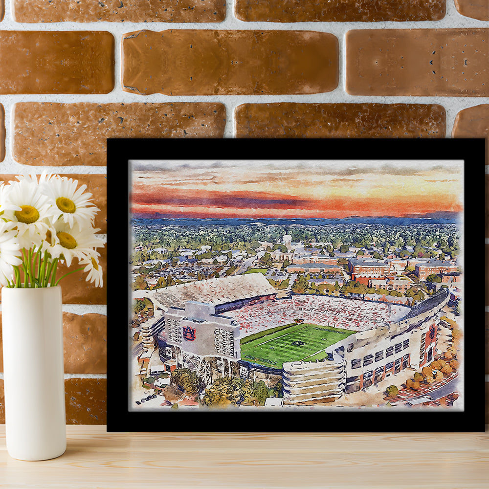 Auburn Tigers, Jordan Hare Painting Stadium Watercolor, Sport Gift Art, Framed Art Print Wall Decor