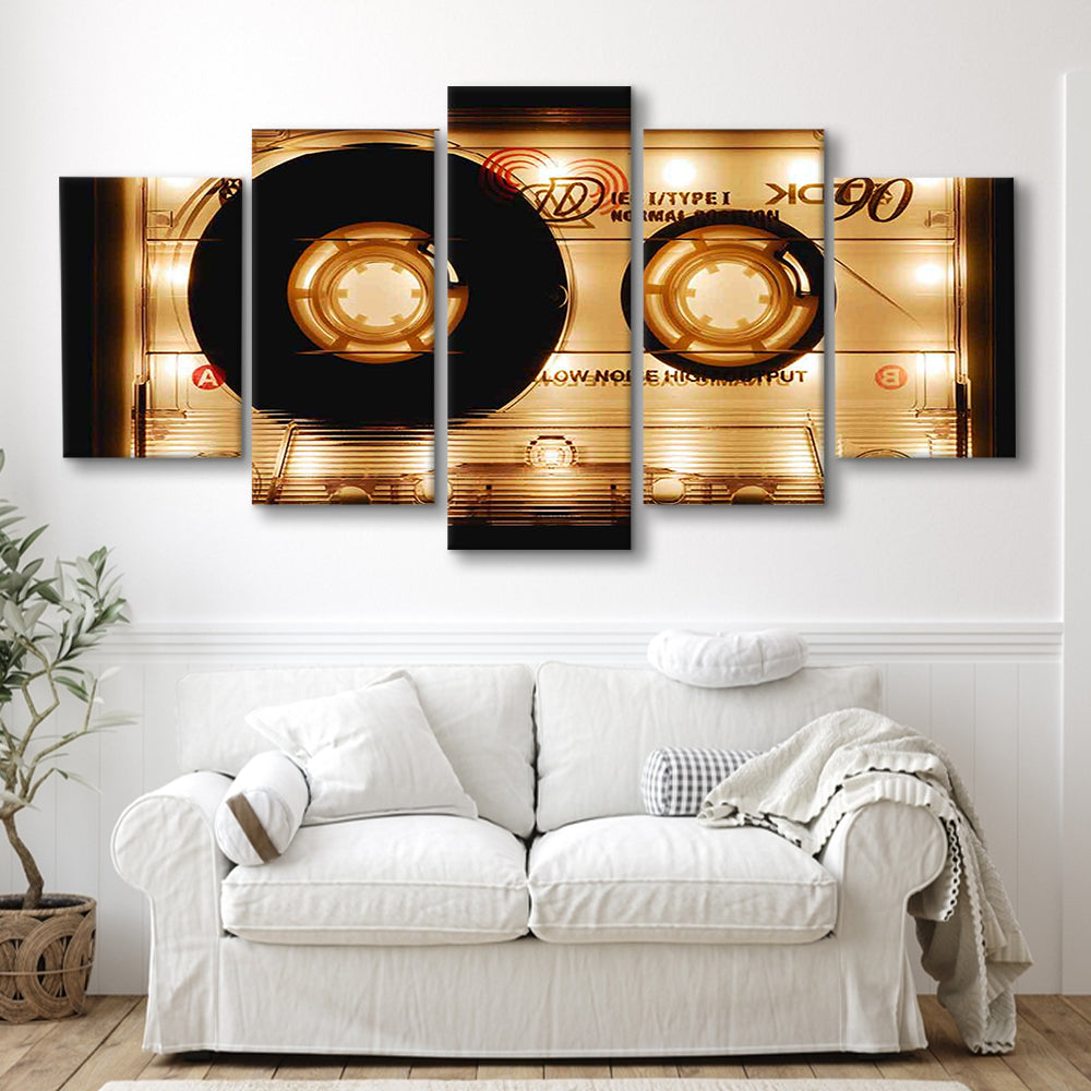 Audio Cassette Canvas Print, Popular Wall Decor, Ready to Hang Gift, 5 Piece Large Cavas Print Wall Art