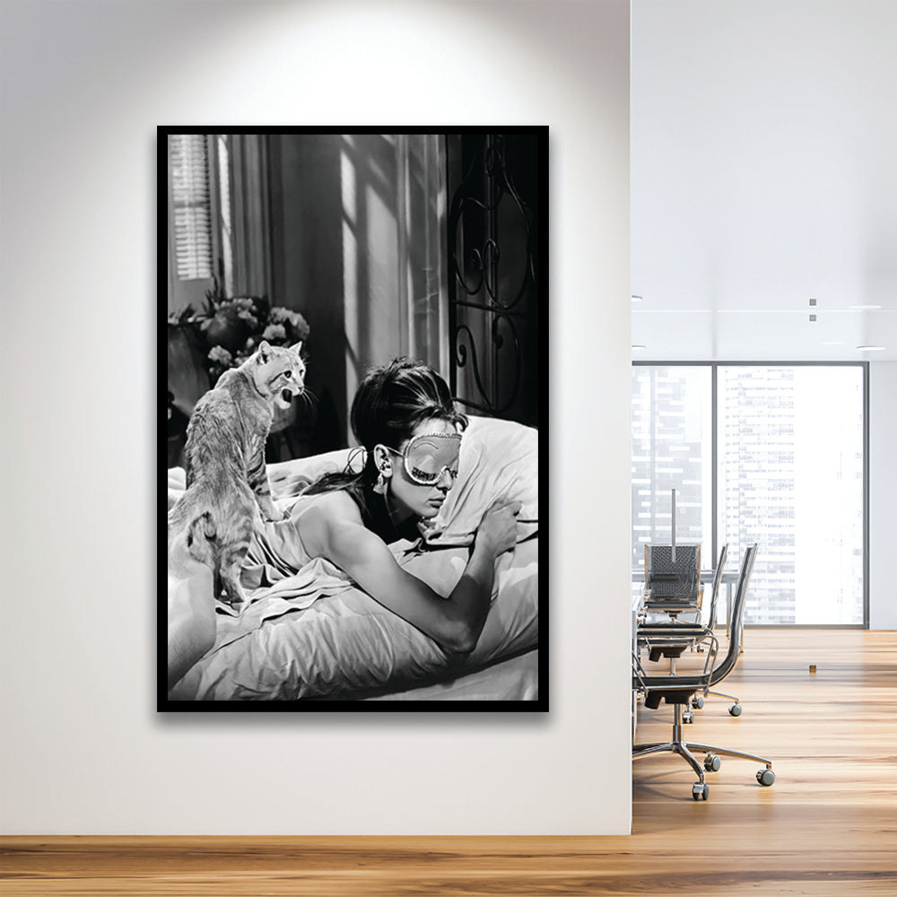 Audrey Hepburn Framed Art Print Wall Decor, Black and White, Woman