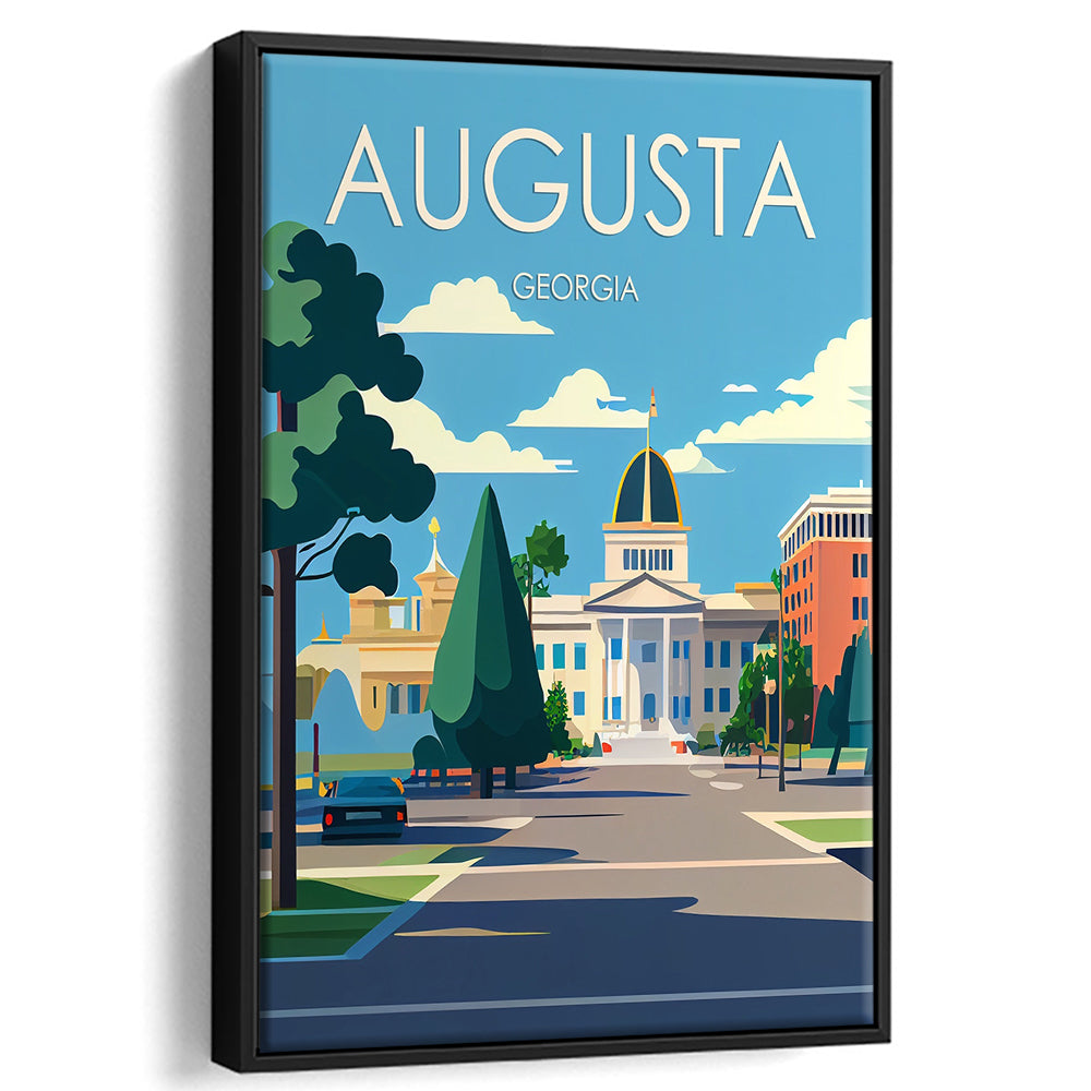 Augusta Georgia Retro Art Print, Augusta City Wall Art, Floating Framed Canvas Print, Framed Picture, Painting Canvas