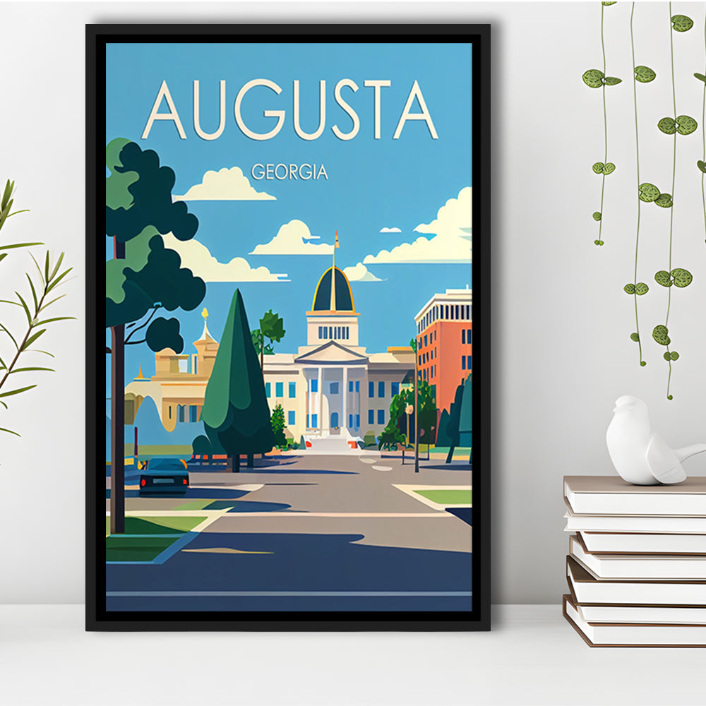 Augusta Georgia Retro Art Print, Augusta City Wall Art, Floating Framed Canvas Print, Framed Picture, Painting Canvas