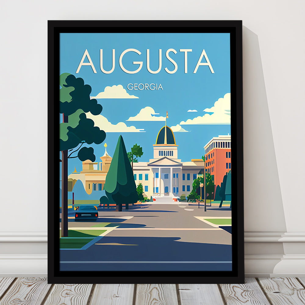 Augusta Georgia Retro Art Print, Augusta City Wall Art, Floating Framed Canvas Print, Framed Picture, Painting Canvas