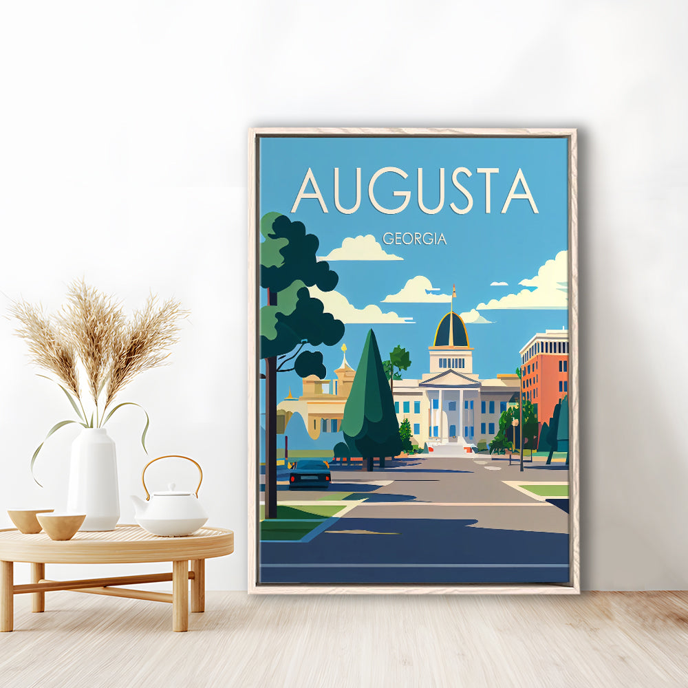 Augusta Georgia Retro Art Print, Augusta City Wall Art, Floating Framed Canvas Print, Framed Picture, Painting Canvas