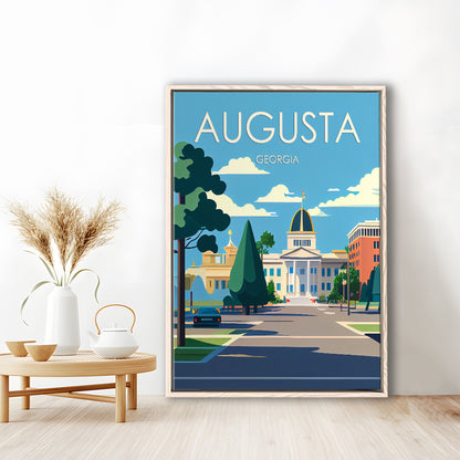 Augusta Georgia Retro Art Print, Augusta City Wall Art, Floating Framed Canvas Print, Framed Picture, Painting Canvas